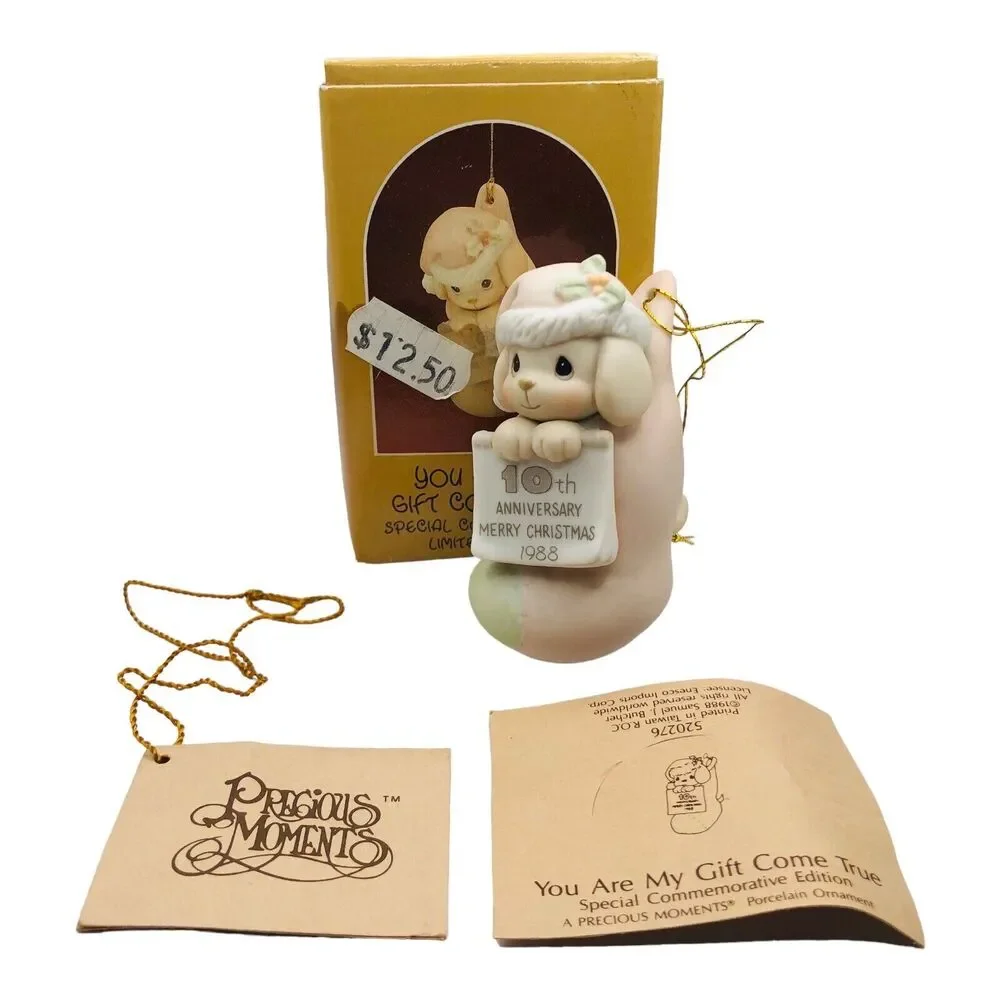 VTG Precious Moments 10th Anniversary 1988 Christmas Puppy Dog Stocking Ornament